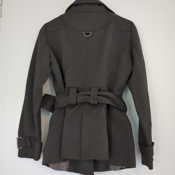 Zara Short Trench Coat Women's Large Black Belted Lapels Military Goth Biker - Picture 3 of 7